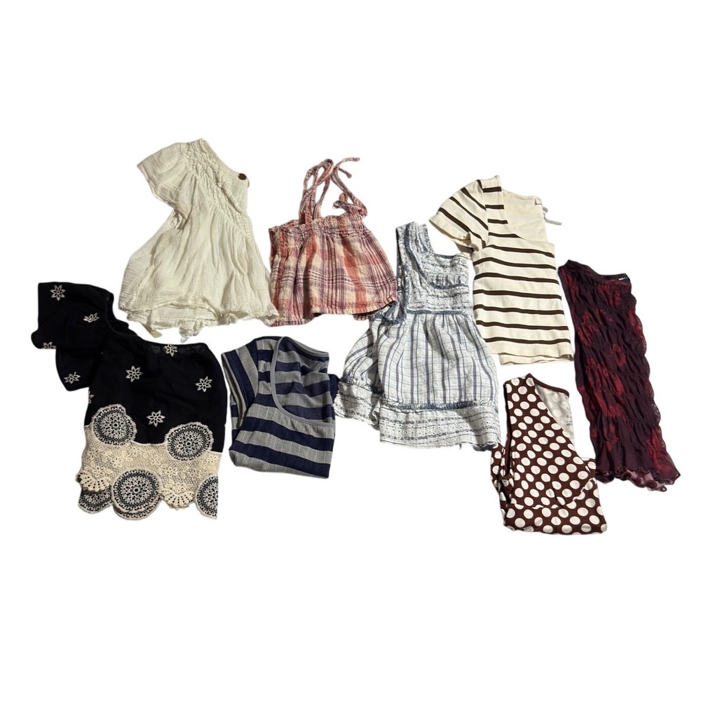 Womens Mixed Brand Top Bundle Boho Embroidered Striped Plaid Polka Dot Lot 8pc